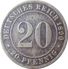 J 14  20 Pfennig Kaiserreich von 1890 A in SS   666 151