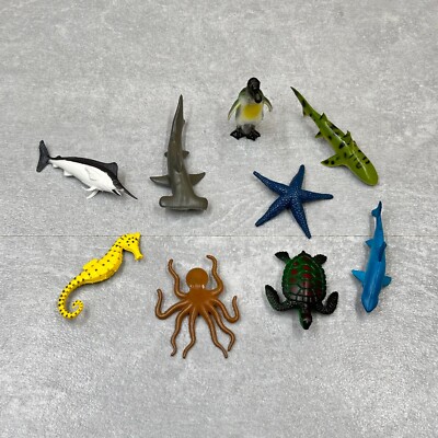 Aquatic Sea Animal Play Toy Set of 9 Ocean Figures Flex Plastic