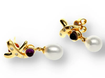 Perlen Amethyst Brillant Ohrstecker Ohrringe Damen in 585 Gelbgold - Bild 1 von 3