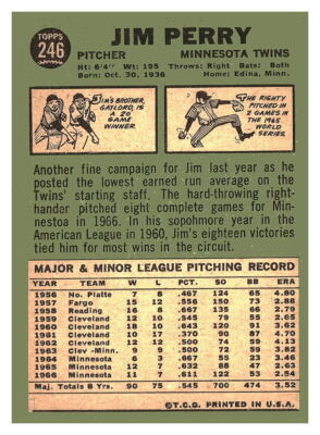 1967 Topps BASEBALL Jim Perry #246 | eBay