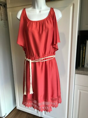 Pre-Owned Women's Hinge Dress Size Small Orange Open Shoulders Belt 