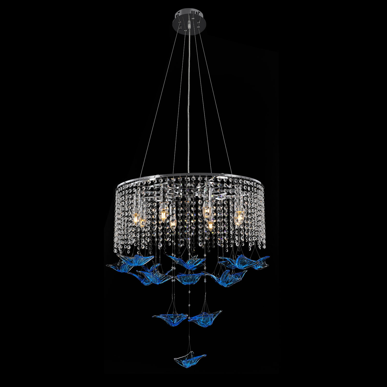 Modern Ceiling Glass Crystal Chandelier Dining Room Pendant Lighting Wall Switch