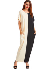 Apricot Black Short Sleeve Pockets Casual Basic Shift Maxi Dress Sz XS S M L