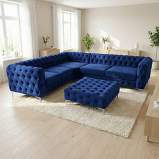 LUXURY CHESTERFIELD CORNER SOFA 5 & 6 SEATER CORNER SOFA COUCH SETTEE+FOOTSTOOL