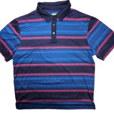 Ben Hogan Performance Mens Large Blue Pink Striped Short Sleeve Golf Polo Shirt