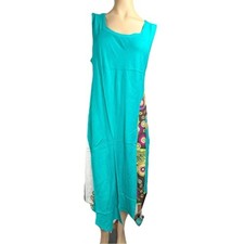 JUNGLEE BILLEE Sleeveless Patchwork Dress Free Size Teal Boho Rayon #9