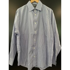 Bonobos Stretch Dress Shirt Mens 17 x 35 Standard Fit Blue Gingham Check L/S