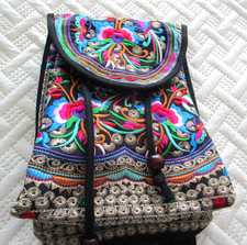 Embroidered Backpack Purse Boho Hippie Canvas Shoulder Bag Adjustable