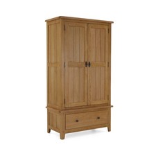 Oak Double 2 Door Wardrobe – Abbey Oak 2 Door 1 Drawer Robe Rustic Unit