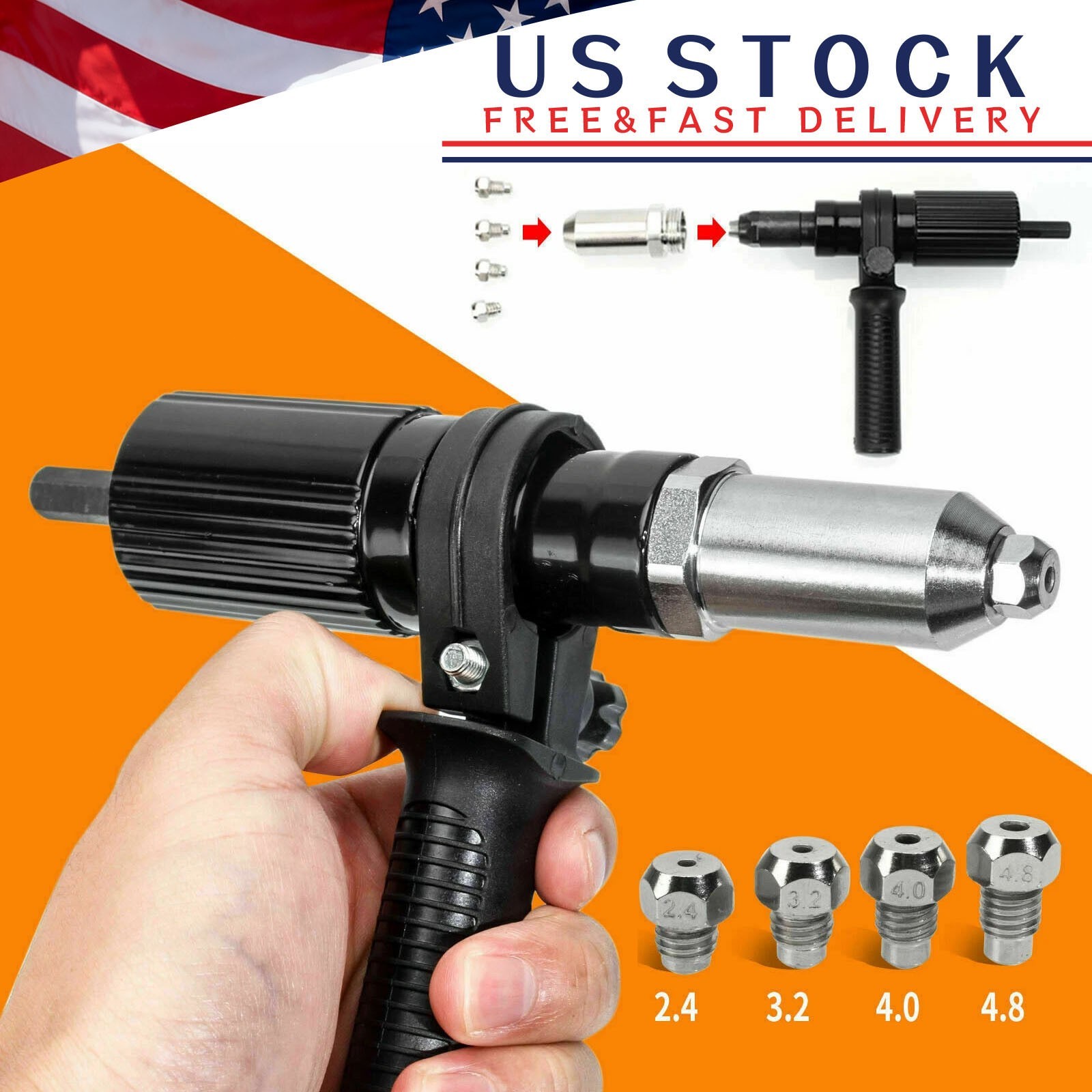 Professional Electric Rivet Nut Gun Adaptor Insert Cordless Power Drill Tool US