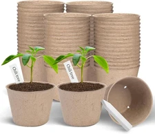 Peat Pots, 60 Pack Plant Starter Round Nursery Pot with 4 Inch, Light Brown 