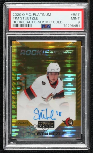 2020 O-Pee-Chee Platinum Rookie Seismic Gold /25 Tim Stutzle PSA 9 MINT Auto RC