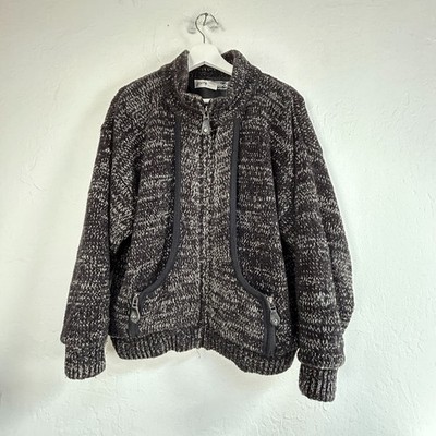 Jamie Sadock Womens Knit Zip Up Jacket Cardigan Large Black White Wool Blend