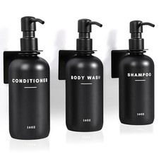 Set of 3 Shampoo and Conditioner Dispenser, 16oz Wall Mounted Bathroom Black