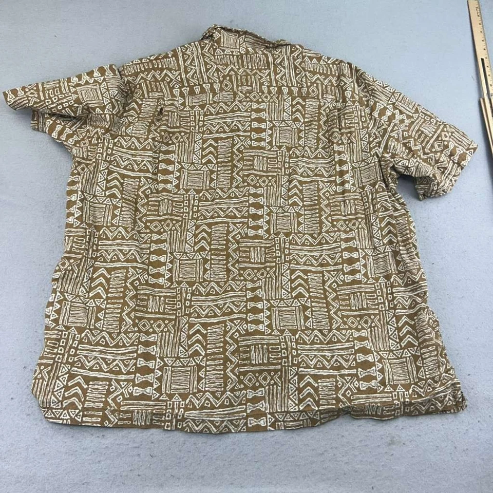 LL Bean Shirt Mens XXXL Brown Aztec Traditional Fit Short Sleeve Button Up - Image 3 of 4