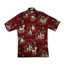 Vintage Y2K Pierre Cardin Hawaiian Shirt Mens Small Red Floral Button Up Retro