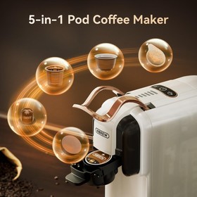 HIBREW H2B 5-in-1 Pod Coffee Maker White Kcup/Nes/DG/Espresso Powder