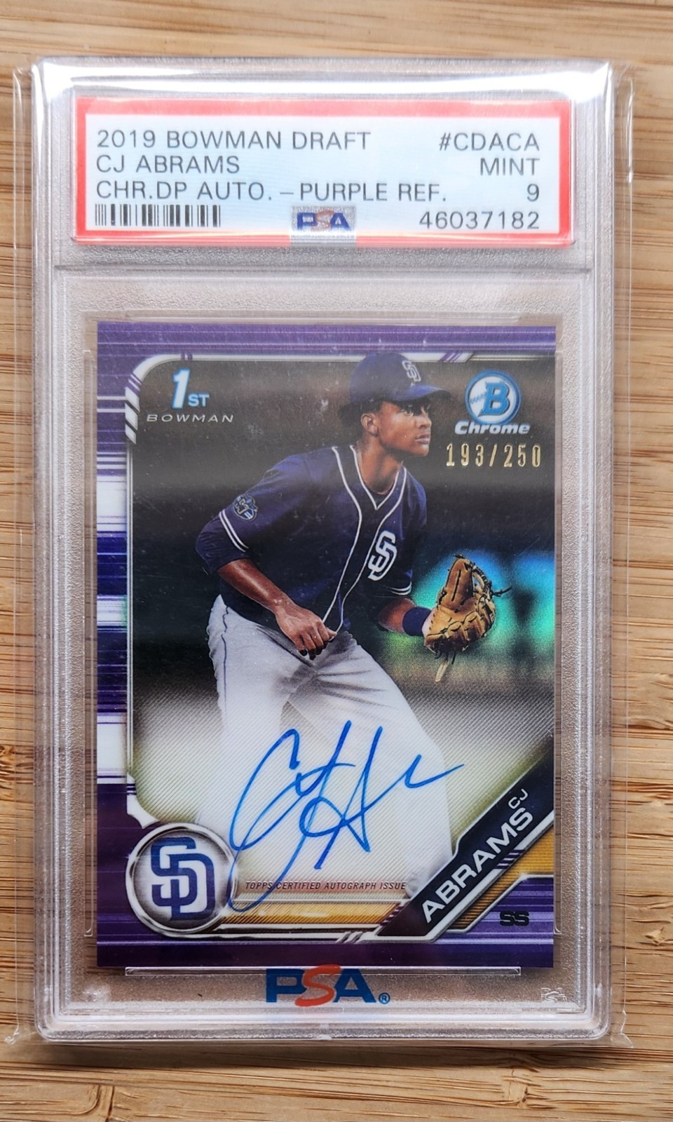 2019 1st Bowman Chrome CJ ABRAMS Purple Refractor Auto Rookie Card #/250 PSA 9