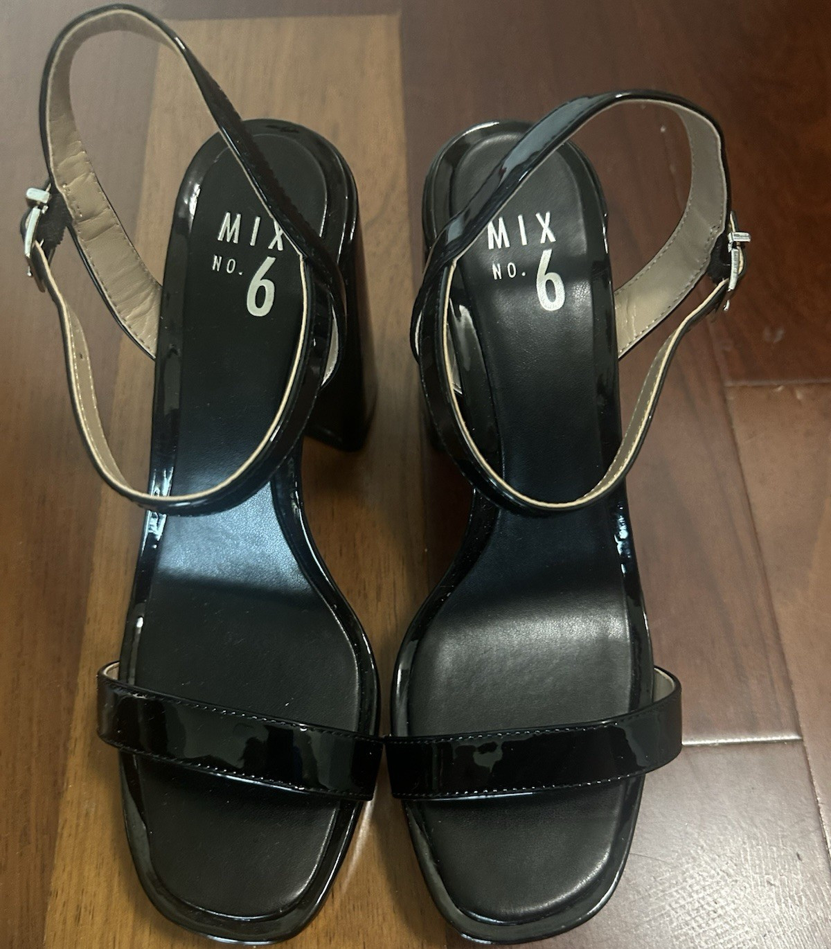 Mix No. 6 Women’s Black Patent Leather Strappy Ankle Strap Block Heel 9.5M