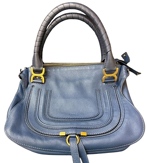 Chloe Marcie Handbag Shoulder Bag Blue Leather Authentic Women Italy