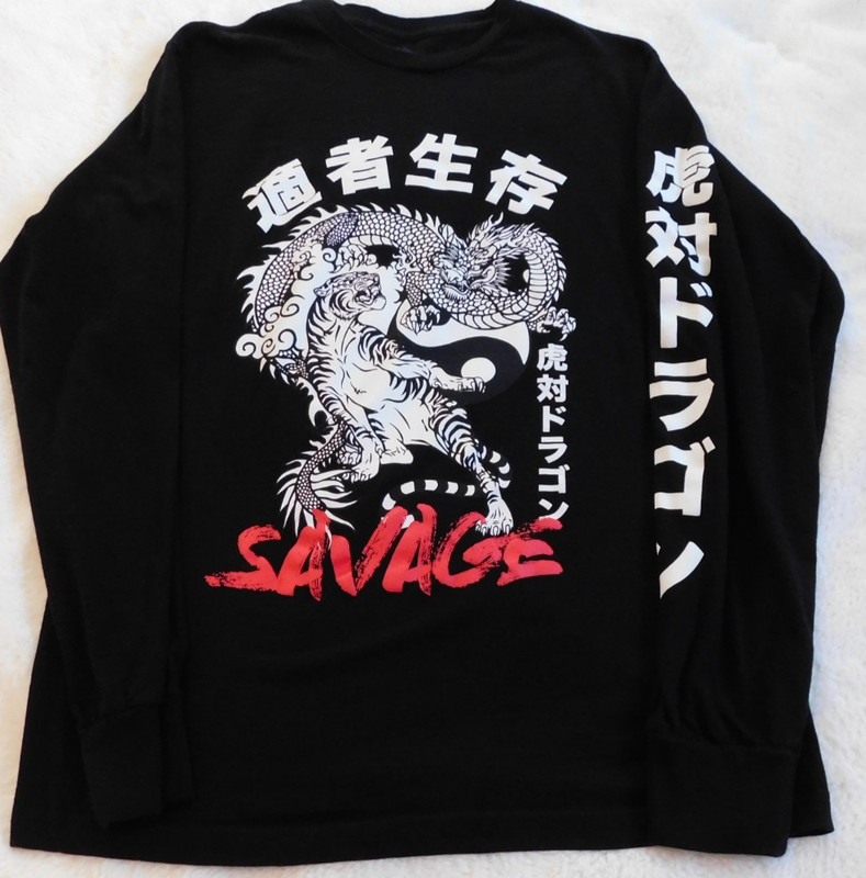 LG Savage Brand Dragon And Tiger Long Sleeve T-Shirt Mens Medium Asian Graphic