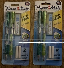 2 - PAPER MATE CLEAR POINT MECHANICAL PENCILS 0.7MM (2 PENCILS,1 LEAD,2 ERASERS)