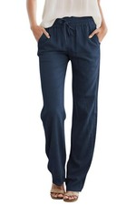 Womens Casual Linen High Waist Pants Drawstring Loose Fit Summer Trousers
