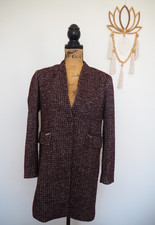 Classiques Entier Burgundy Tweed Wool Blend 1 Button Collarless Coat Size Small