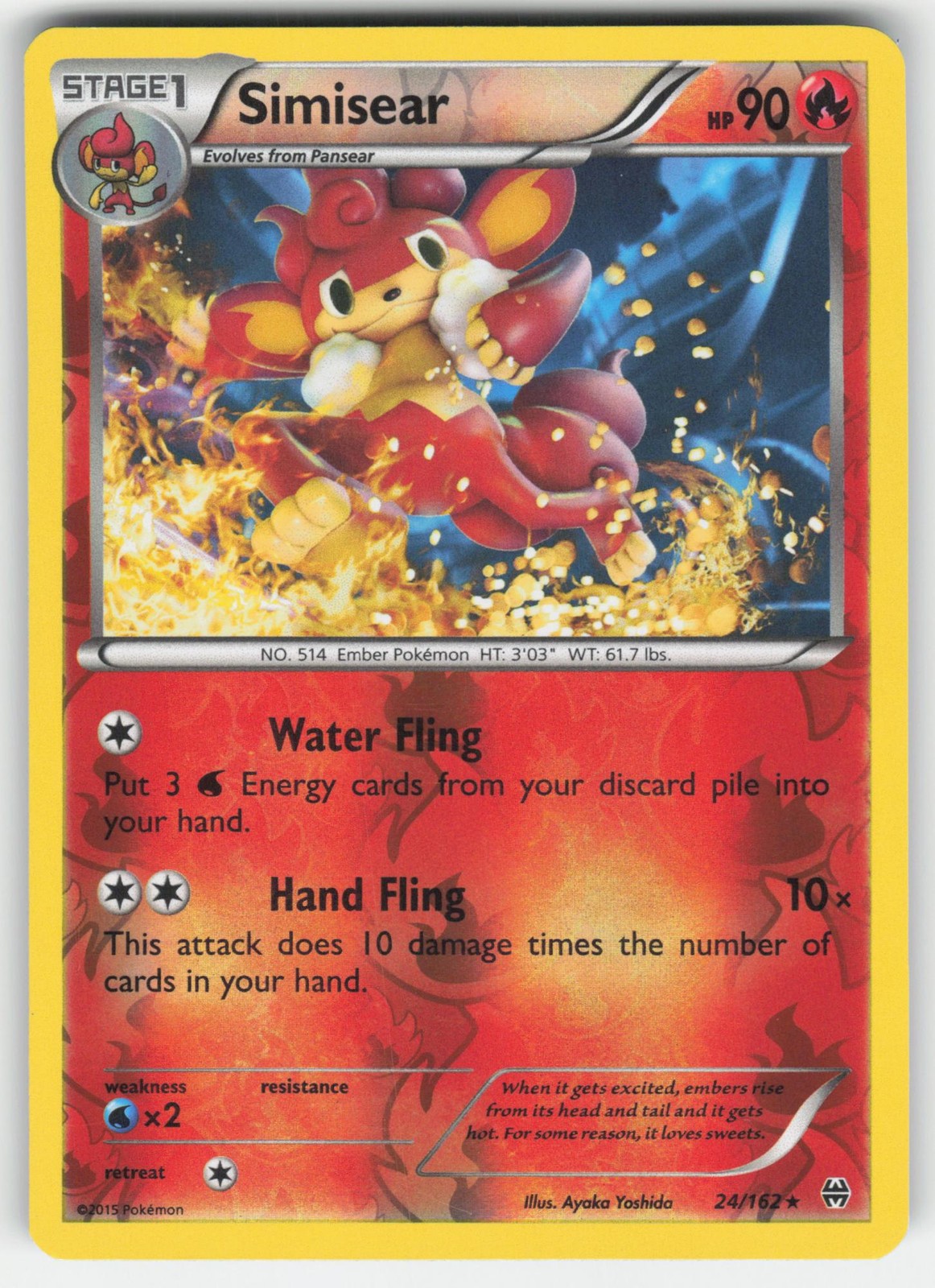 Simisear 24/162 Rare BREAKthrough Pokemon Reverse Holo LP