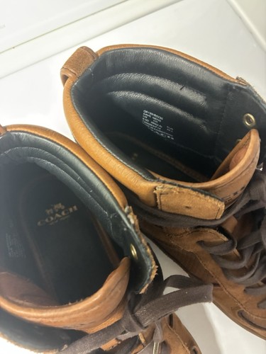 Coach Saddle Dave Mens Size 9.5 Brown Leather High Top Casual Shoes Sneaker - Picture 3 of 5