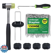 200Pcs Garden Staples +200Pcs Gasket +Pick Hook +Rubber Mallet, 6