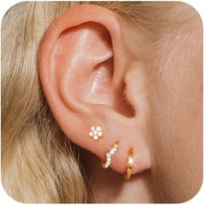 3 Pairs Hoop Earrings for Women 925 Sterling Silver Trendy 14K Gold Plated Huggi