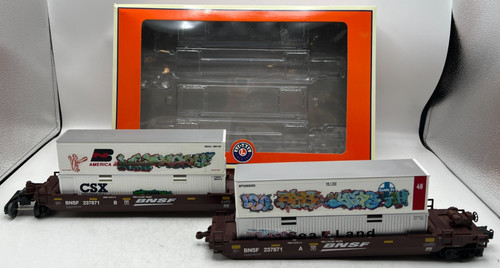 Lionel O 6-26485 BNSF 237871 Maxi Pila Par Contenedor Tren Vagón Plano con Graffiti | Condition: Used