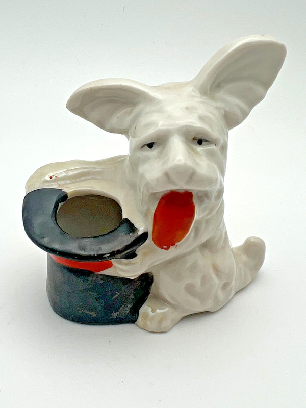 Vintage Terrier Figurine Tongue - Hat pin cushion - Japan