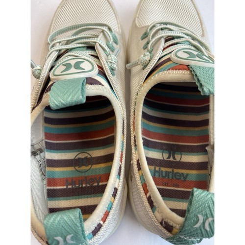 Hurley Castaic Womens Sneakers Cream Mint Green Striped Lining Low Top Shoes 6M - Picture 4 of 6