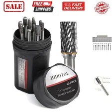 Burr Set 1/4" Shank 10PC Tungsten Double Cut Rotary Burr Set for Metal and Wo...