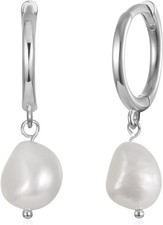 Dainty Huggie Hoop Earrings with Dangle for Women Girls, 925 Sterling Silver Sma