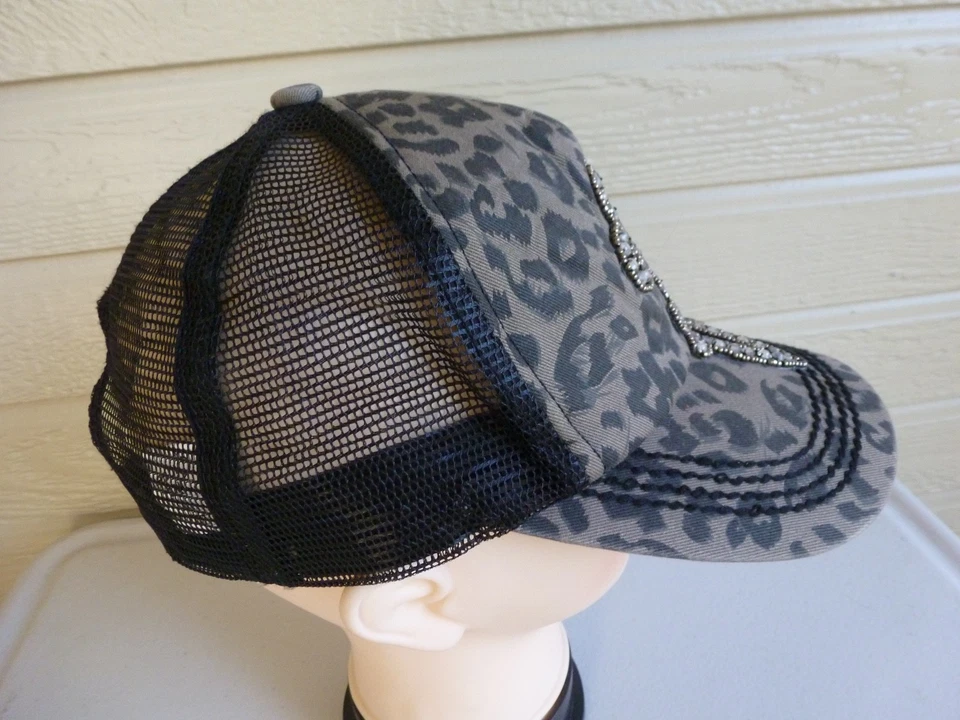 Olive & Pique Trucker Hat Snap Back Rhinestone Leopard Print Mesh Y2k Style - Image 3 of 4