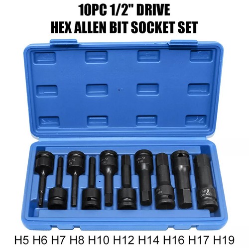 10Pc 1/2" Impact Hex Socket Drive Bit Metric Set H5-H19 Allen Key Torx with Case - Picture 2 of 15
