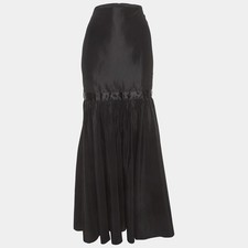 Valentino Black Silk Blend Gathered Maxi Skirt M