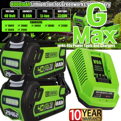 40V For Greenworks G-MAX Lithium Battery 29472 29462 29252 20202 40 Volt Charge