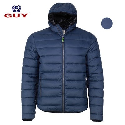 Winter Daunenjacke Kunstleder mit Kapuze GUY blau Micromuster S M L XL XXL 3XL