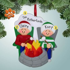 Fire Pit Couple - Personalized Christmas Ornament - Outdoor Fireplace