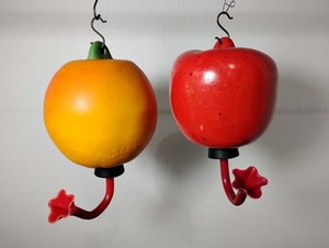 APPLE AND ORANGE CERAMC HUMMINGBIRD FEEDERS