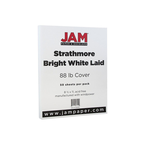 JAM Paper Strathmore 88lb Cardstock 8.5 x 11 Coverstock Bright White Laid 301005