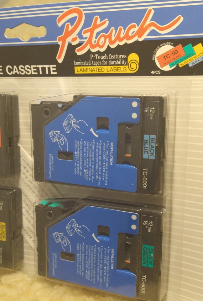 BROTHER P-TOUCH 1/2" TAPE TC50 BLACK PRINT ON RED YELLOW BLUE GREEN - BRAND NEW - Image 4 of 4