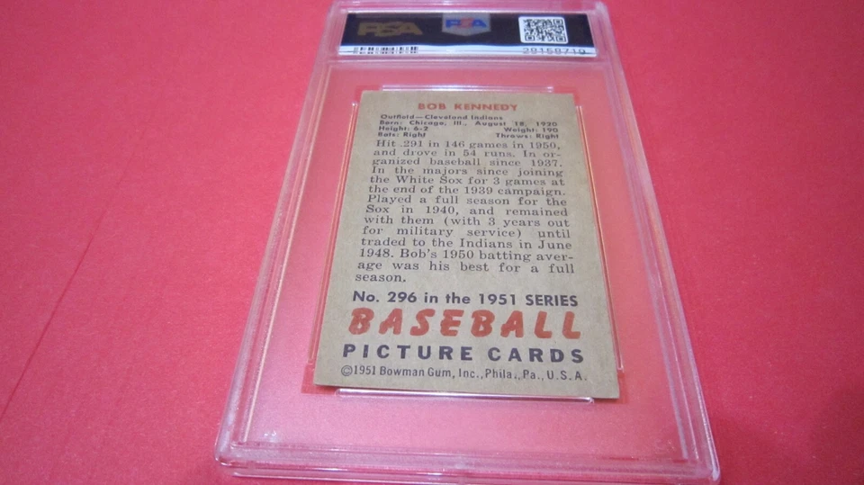1951 Bowman #296 Bob Kennedy PSA 4 VG-EX RC Rookie Indians - Image 4 of 4