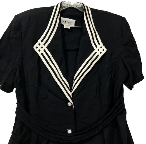 S.L. Fashion Black/White Button Front Maxi Dress 16P Classic Belted - Picture 5 of 18
