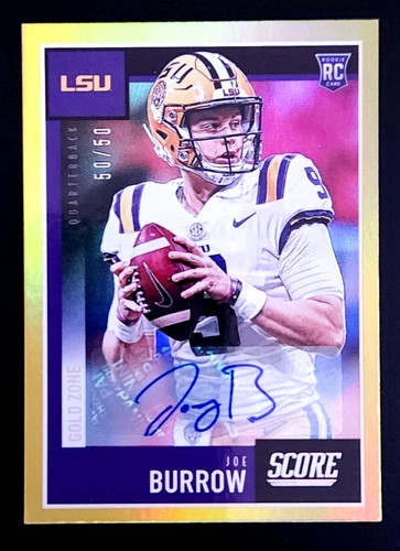 2020 Panini Score #360 Joe Burrow Gold Auto #d 50/50 Rare Rookie LSU Bengals