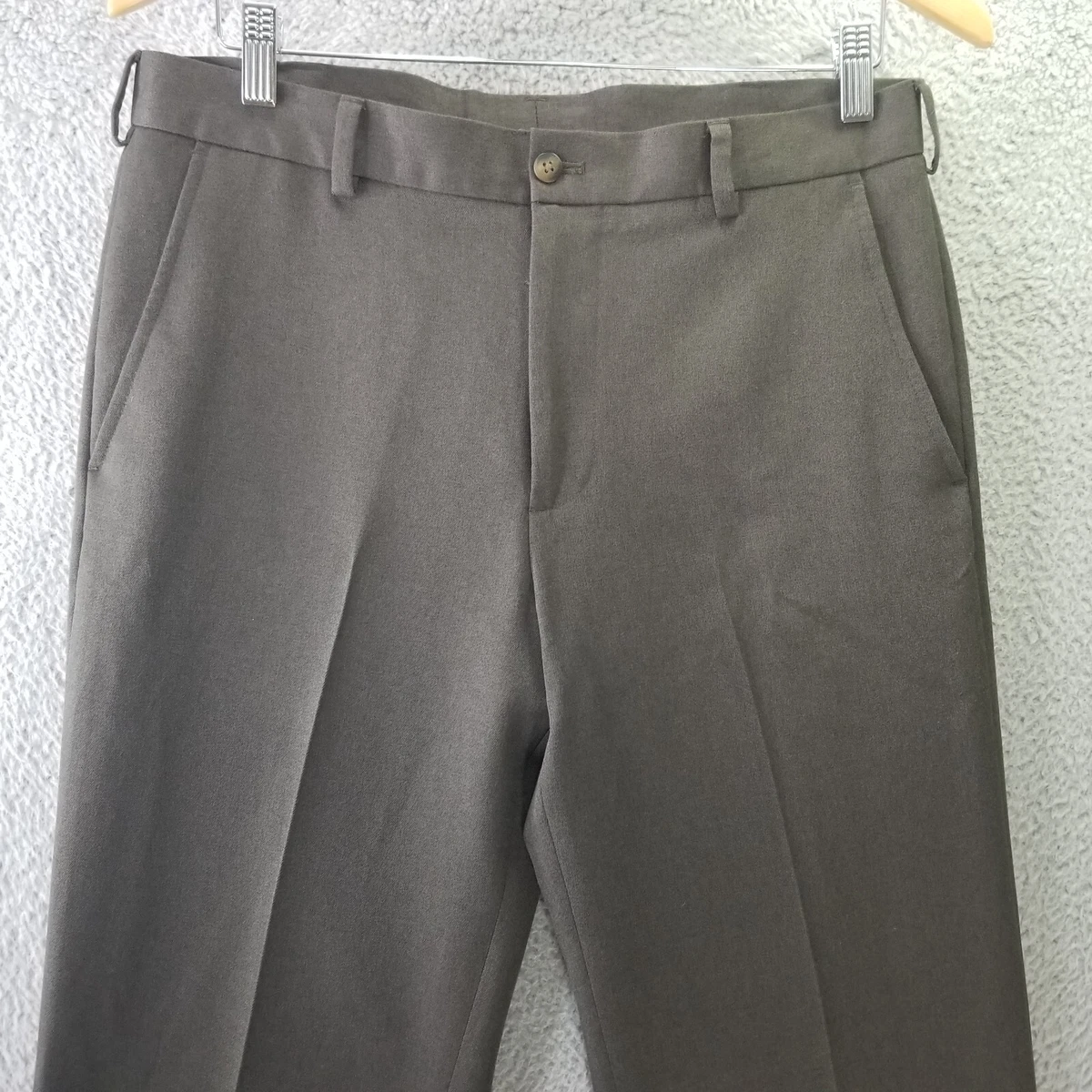 Van Heusen Traveler Dress Pants Adult 32x33 Brown Khaki Flat Front